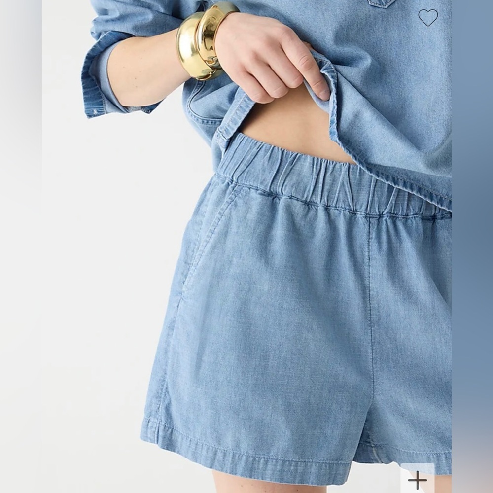 EUC J. Crew Ocean Blue Tropez Chambray Short 100% Cotton Elastic Waistband Sz S